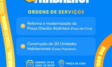 Prefeitura de Várzea Nova autoriza obras da Praça Otacílio Alcântara e construção de 20 casas populares neste sábado